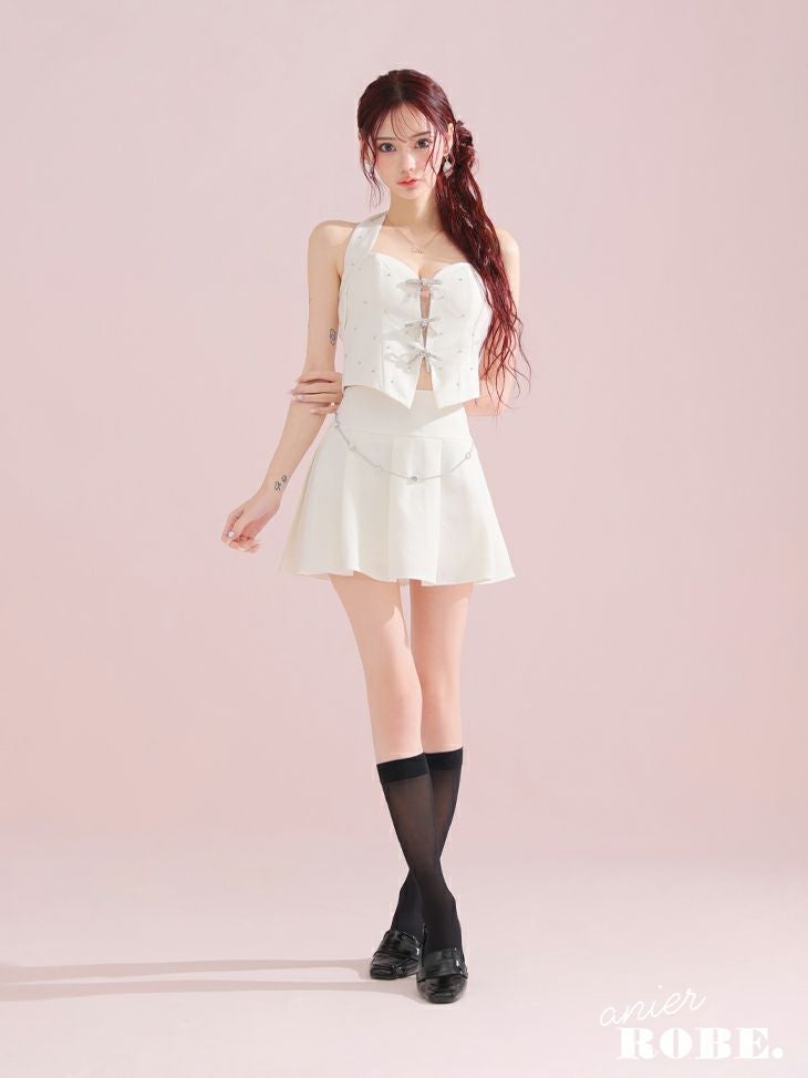 ROBE de FLEURS anier.ROBE ローブドフルール アニエルローブ Ribbon suede flared setup mini Santa dress リボンスエードセットアップフレアミニドレス【ファーチョーカー取り外し可能】 fm-anier4046-c