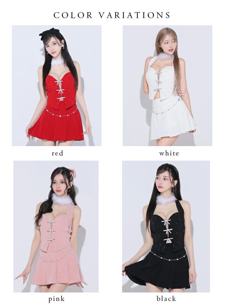 ROBE de FLEURS anier.ROBE ローブドフルール アニエルローブ Ribbon suede flared setup mini Santa dress リボンスエードセットアップフレアミニドレス【ファーチョーカー取り外し可能】 fm-anier4046-c