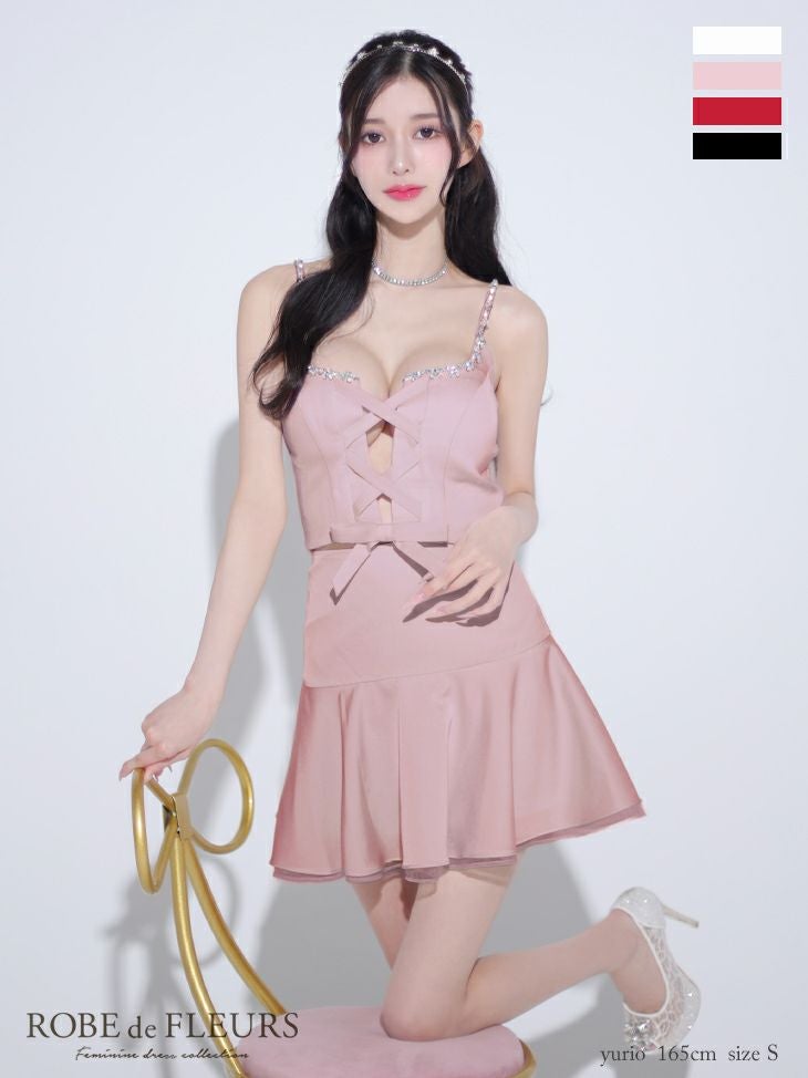 ROBE de FLEURS ローブドフルール センターリボン2wayフレアミニキャバ