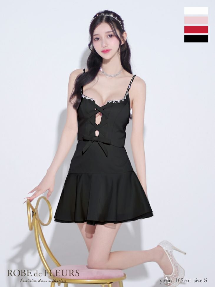 ROBE de FLEURS ローブドフルール センターリボン2wayフレアミニキャバ