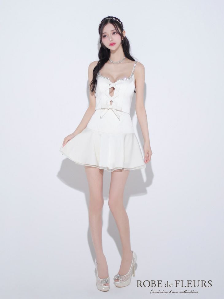 ROBE de FLEURS ローブドフルール センターリボン2wayフレアミニキャバ
