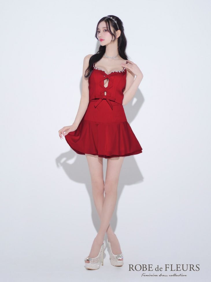 ROBE de FLEURS ローブドフルール センターリボン2wayフレアミニキャバ