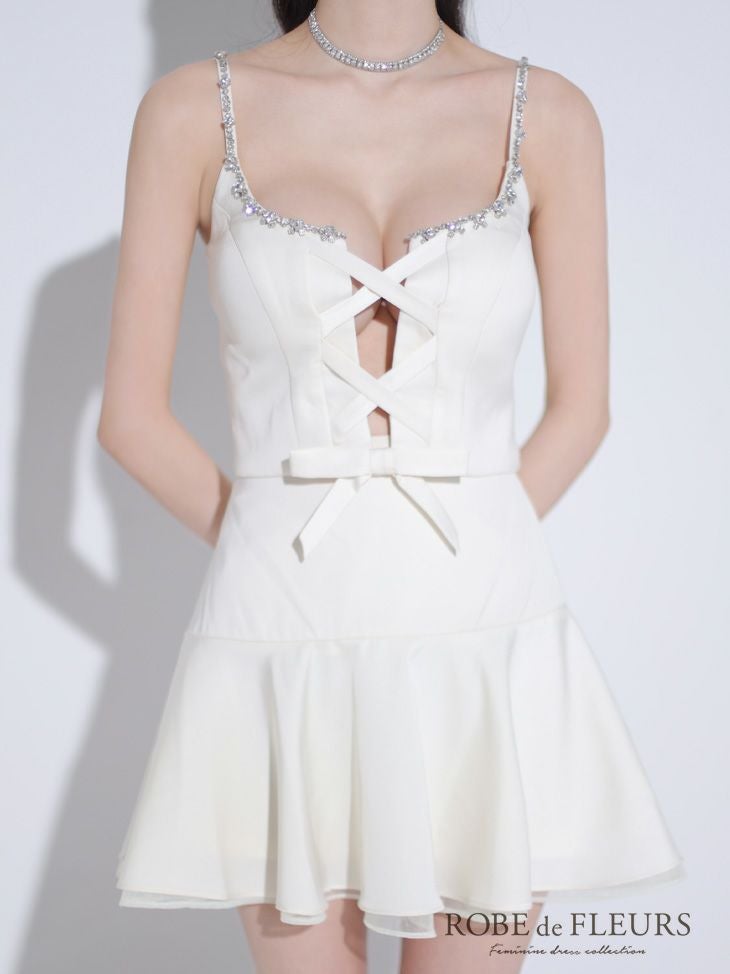 ROBE de FLEURS ローブドフルール センターリボン2wayフレアミニキャバ