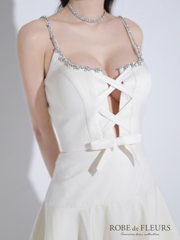 ROBE de FLEURS ローブドフルール センターリボン2wayフレアミニキャバ