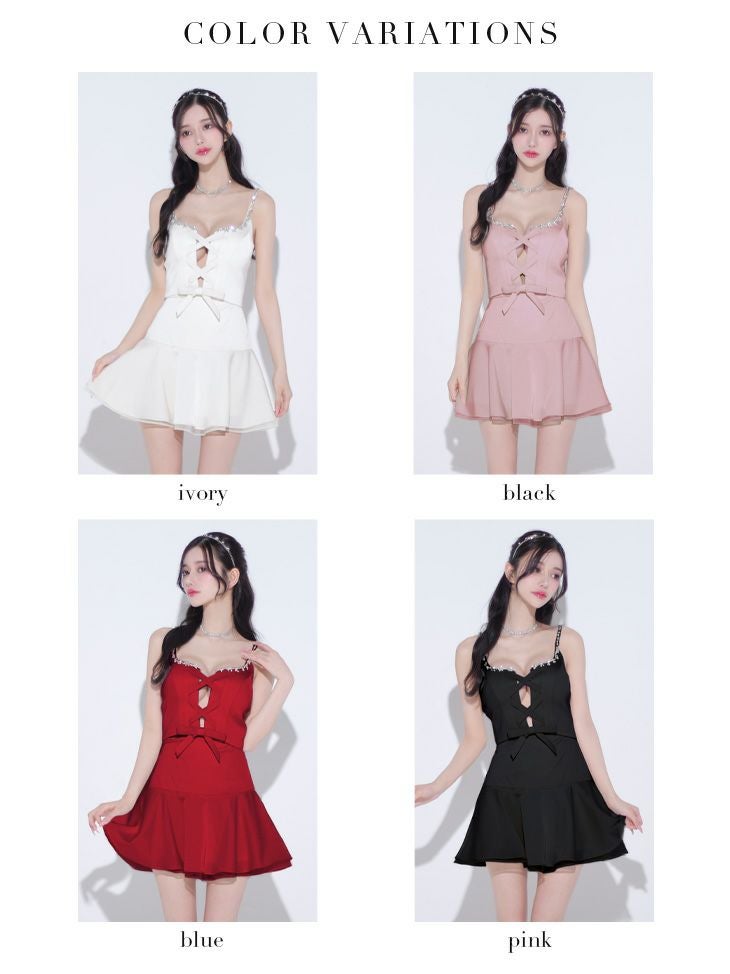 ROBEdeFLEURS ローブドフルール リボン 総レース フレアミニドレス キャバドレス 美品 ROBE de FLEURS ローブドフルール センターリボン2wayフレアミニキャバ