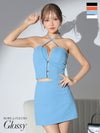 Glossy ローブドフルールグロッシー ブルー フロントバックルホルターネックセットアップミニキャバドレス gl3725-1