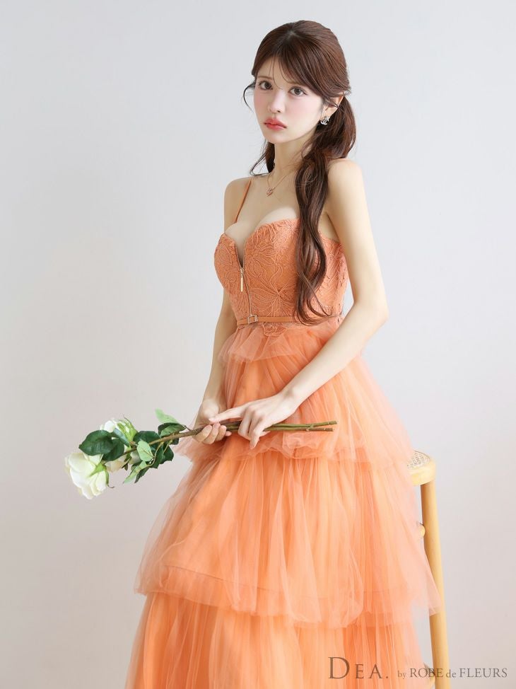 DEA. ディア バイ ローブドフルール レースティアードチュールフレアロングキャバドレス de3445-c
