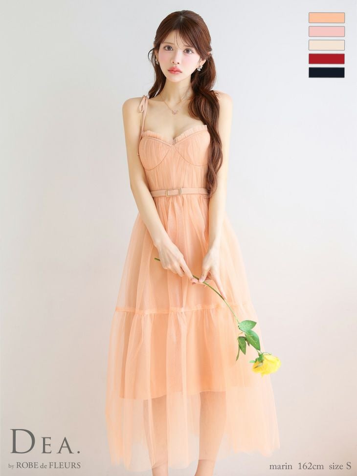 DEA. ディア バイ ローブドフルール ショルダーリボンフレアチュールロングキャバドレス de3745-c