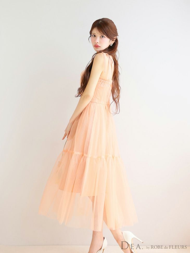 DEA. ディア バイ ローブドフルール ショルダーリボンフレアチュールロングキャバドレス de3745-c