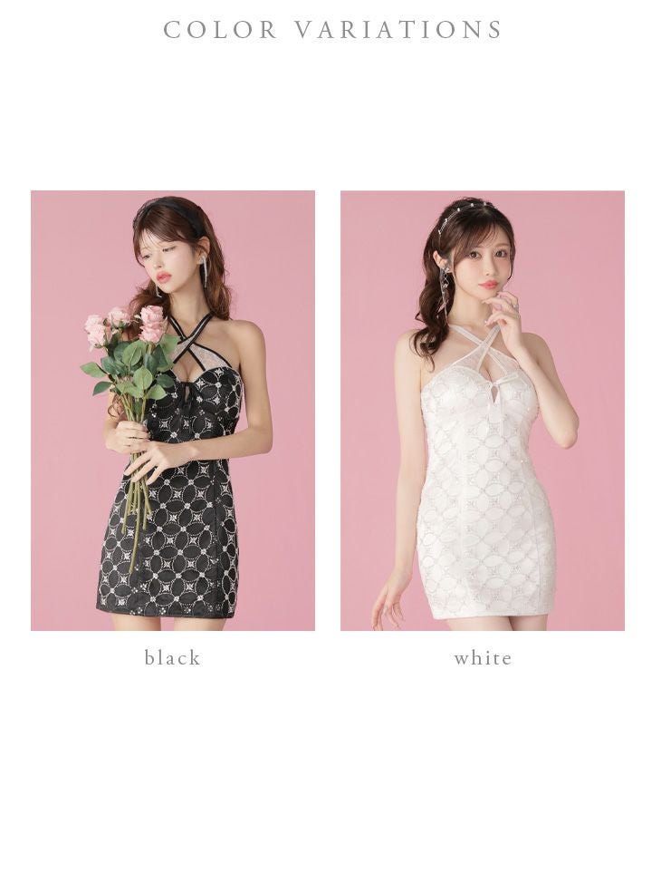 ROBE de FLEURS ローブドフルール サテンチュールリボンクロスネック
