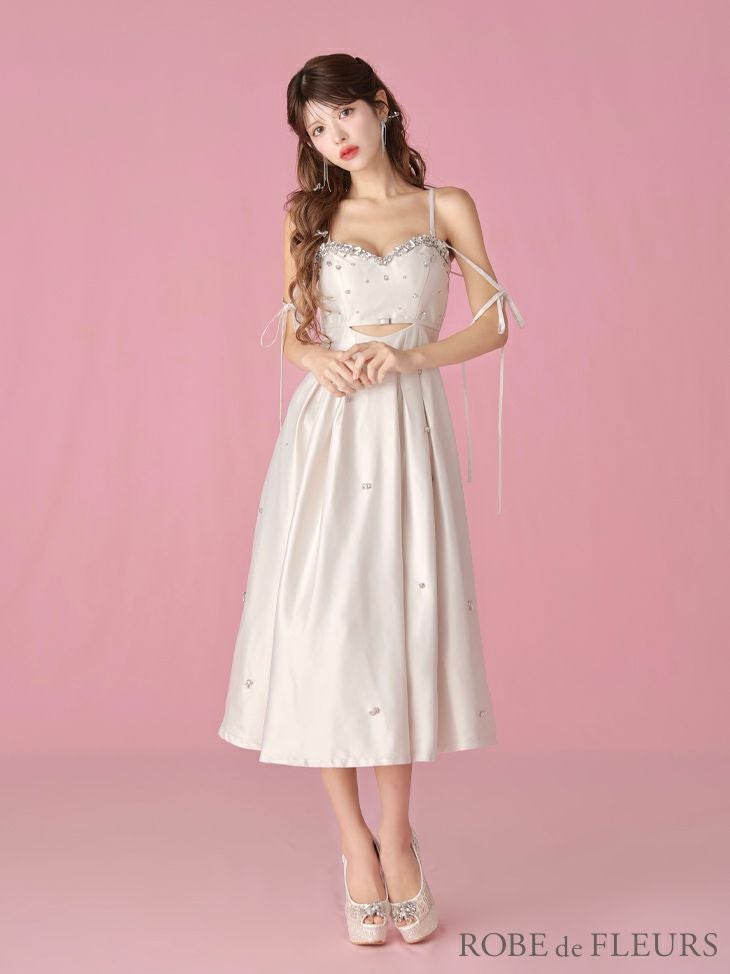 ROBE de FLEURS ローブドフルール サテンビジューフレアロングキャバ