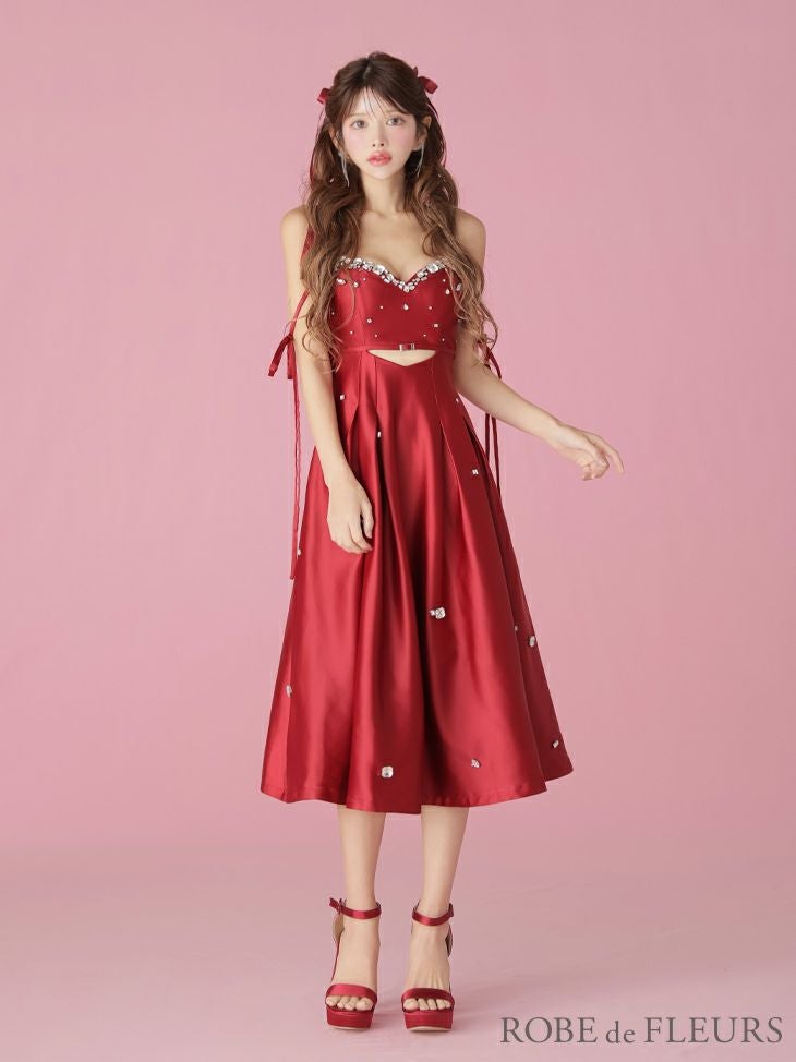 ROBE de FLEURS ローブドフルール サテンビジューフレアロングキャバ