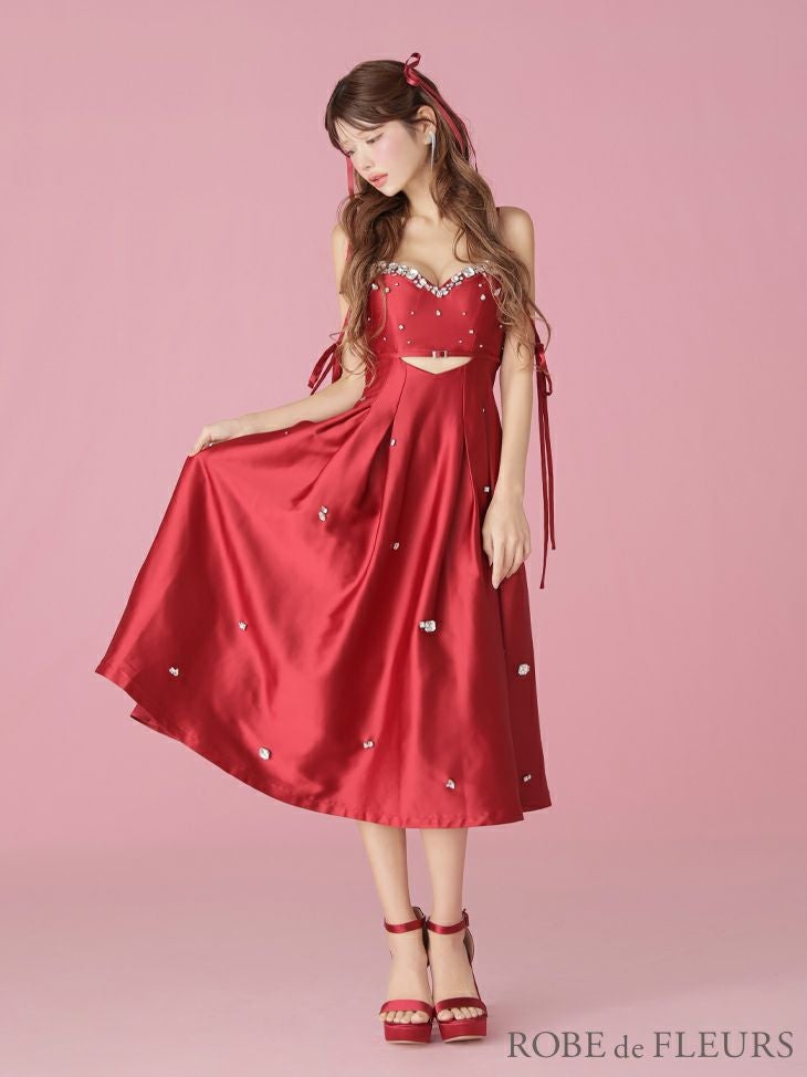 ROBE de FLEURS ローブドフルール サテンビジューフレアロングキャバ