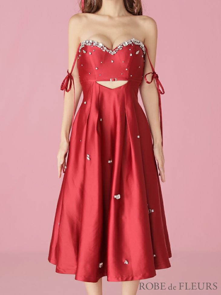 ROBE de FLEURS ローブドフルール サテンビジューフレアロングキャバ