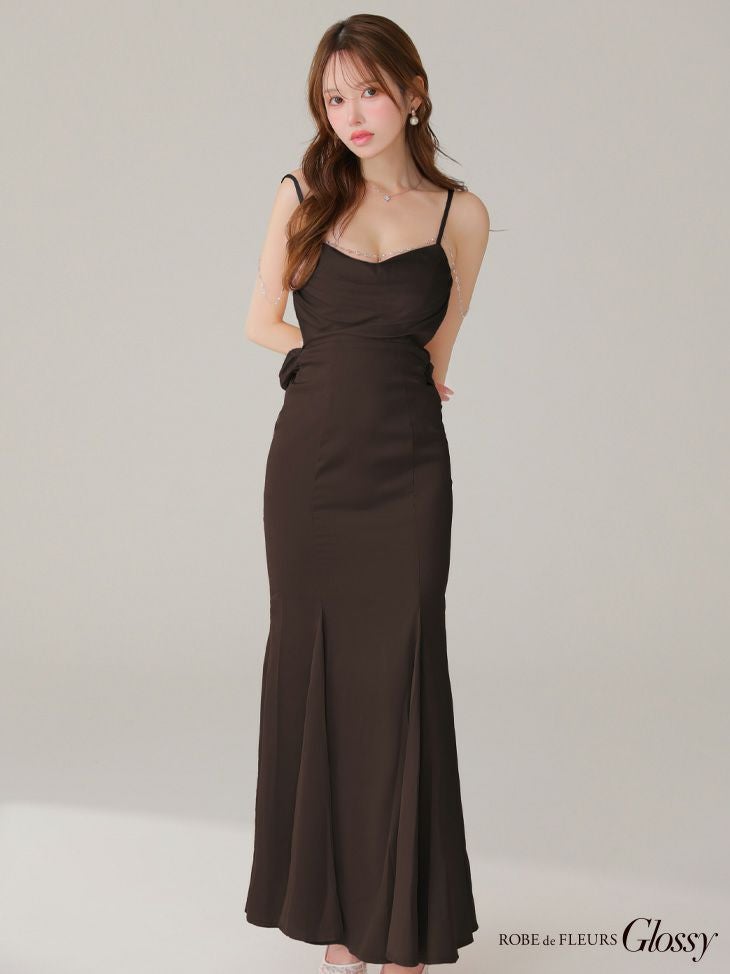 Glossy ローブドフルールグロッシー サテンバストビジューロングキャバドレス gl3768-c
