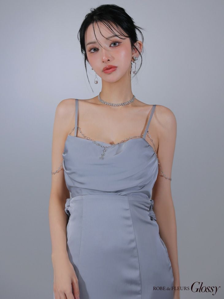 Glossy ローブドフルールグロッシー サテンバストビジューロングキャバドレス gl3768-c