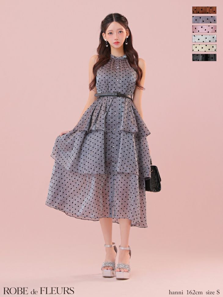 ROBE de FLEURS ローブドフルール ベルト付きドットオーガンジー