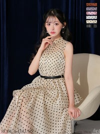 ROBE de FLEURS ローブドフルール ベルト付きドットオーガンジーティアードロングキャバドレス fm3281-c