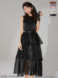 ROBE de FLEURS ローブドフルール ベルト付きドットオーガンジーティアードロングキャバドレス fm3281-c