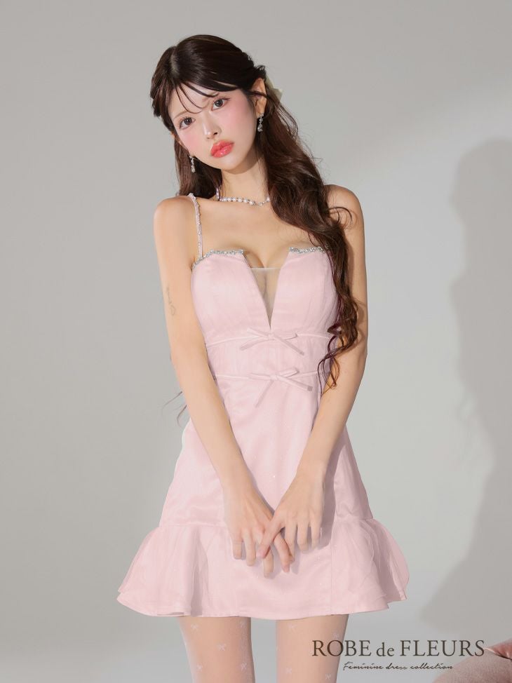 ROBE de FLEURS ローブドフルール ラメチュールサテンバストビジュー