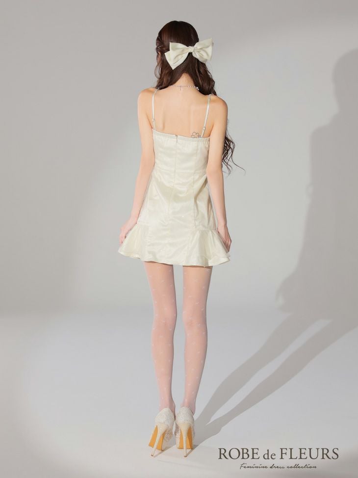 ROBE de FLEURS ローブドフルール ラメチュールサテンバストビジューミニキャバドレス fm3582-c