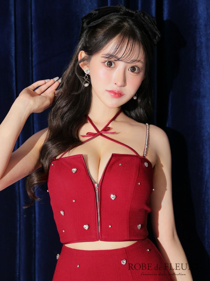 ROBE de FLEURS ハートビジュー ミニドレス セットアップ ROBE de FLEURS ローブドフルール 2way ハートビジューバストカット