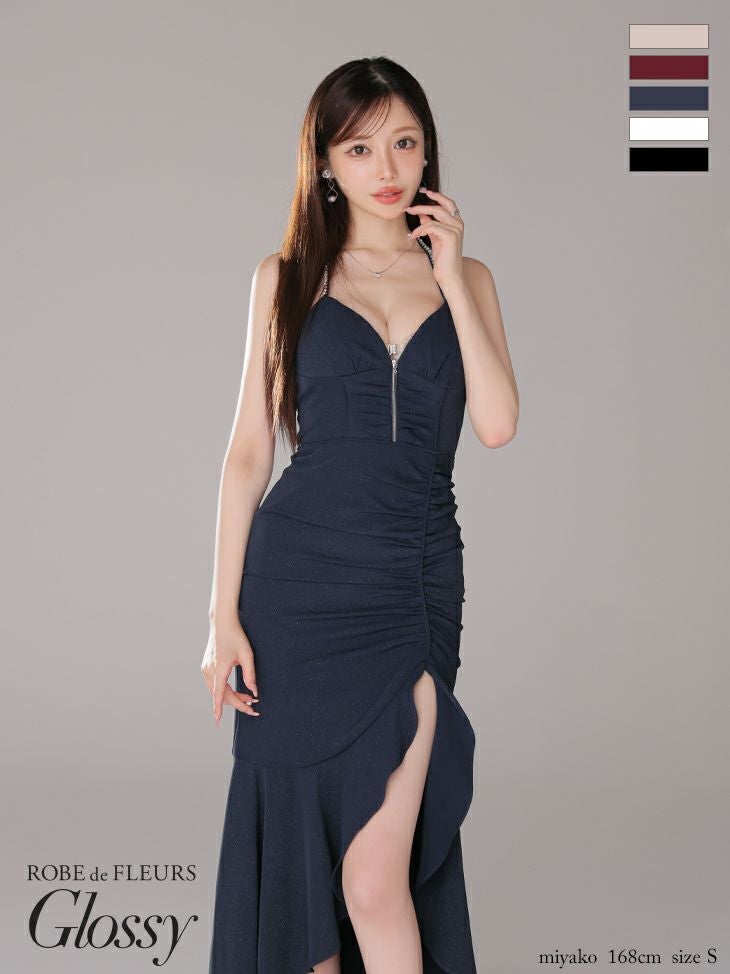 ローブドフルールグロッシー　ネイビー　ドレス【中古品、美品】 Glossy ローブドフルールグロッシー ネイビー ラメロングフリル