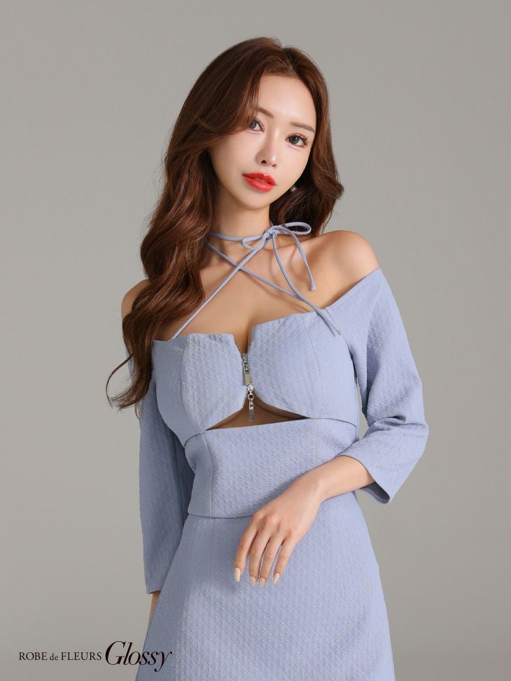 Glossy ローブドフルールグロッシー オフショルホルターバストスリットミニキャバドレス gl3585-c