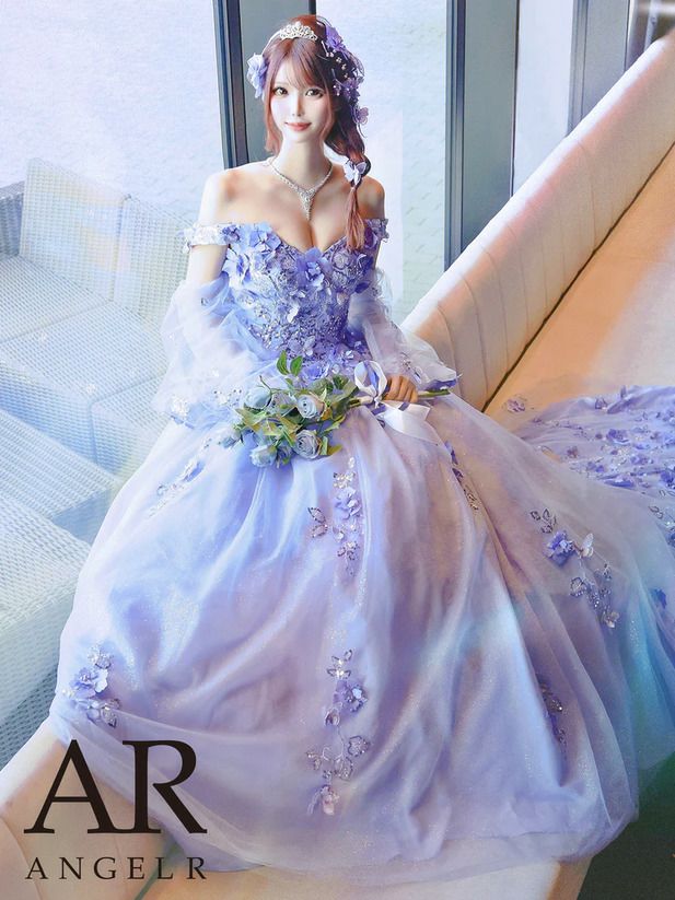 AngelR エンジェルアール バタフライフラワーモチーフ刺繍パフスリーブ