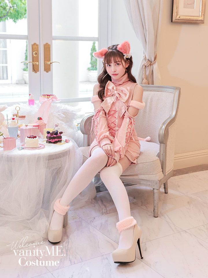 【6点セット】Malymoon マリームーン リュバンニットガーリーキャット [ ピンク/グレー ] ml10115