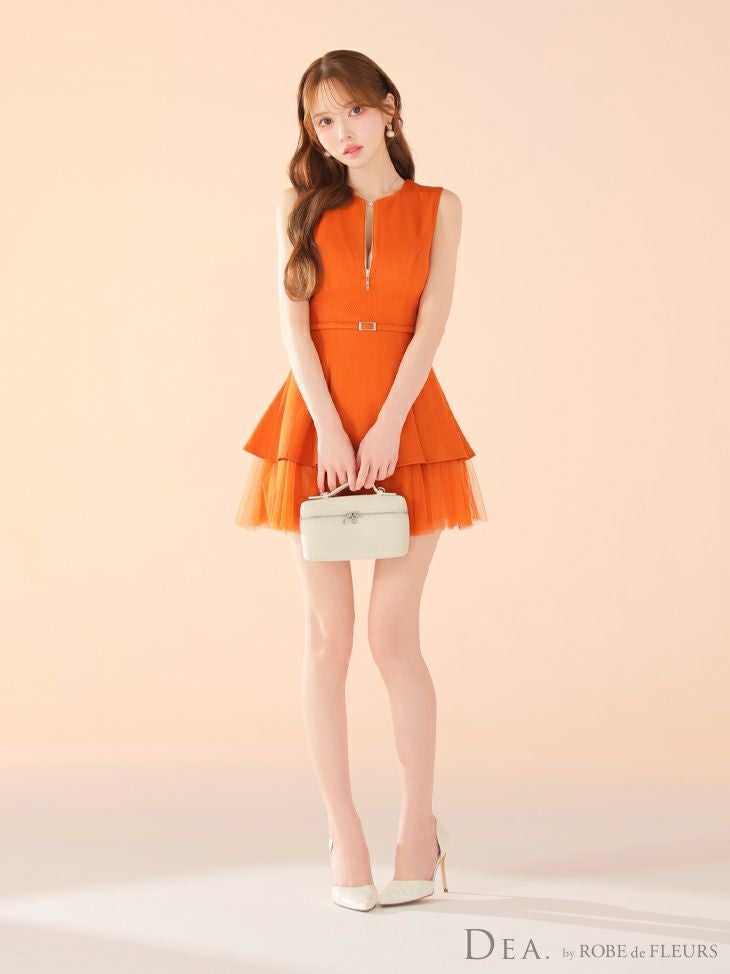 DEA. ディア バイ ローブドフルール ノースリーブベルトデザインチュールミニキャバドレス de3444-c