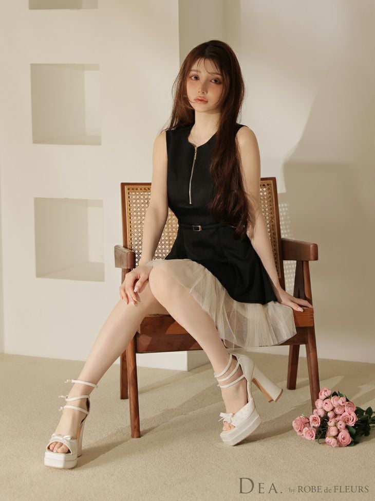DEA. ディア バイ ローブドフルール ノースリーブベルトデザインチュールミニキャバドレス de3444-c
