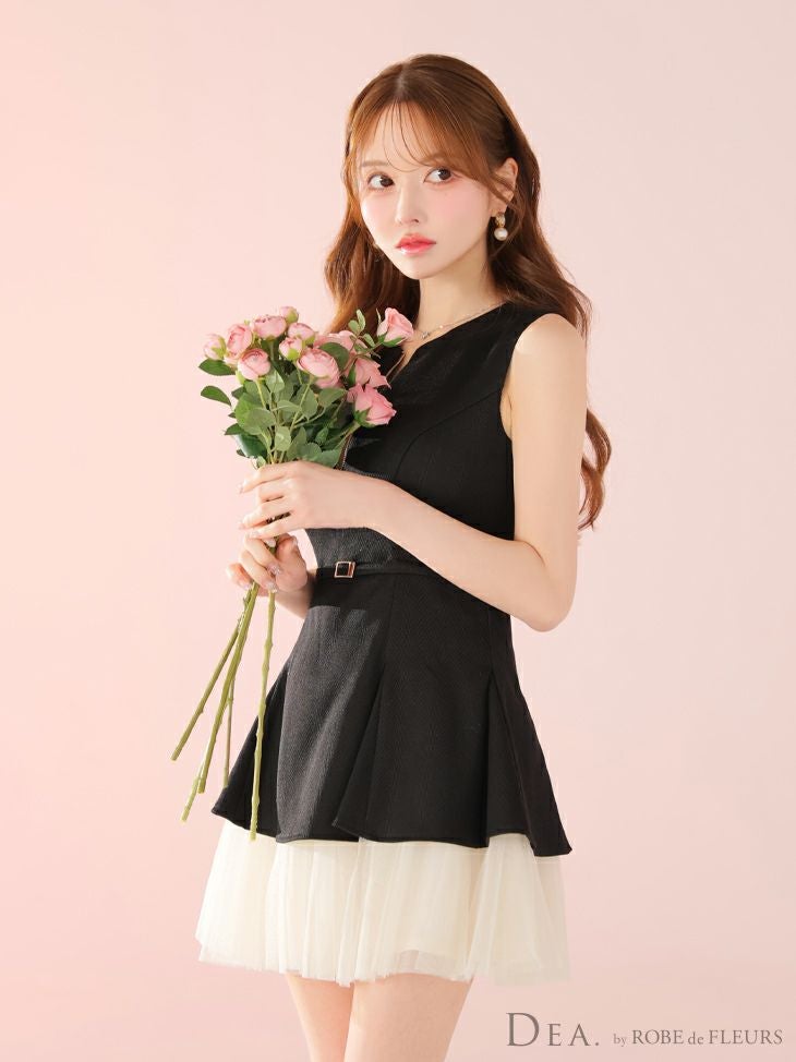 DEA. ディア バイ ローブドフルール ノースリーブベルトデザインチュールミニキャバドレス de3444-c