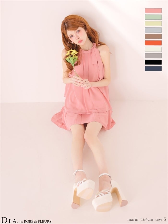 DEA. ディア バイ ローブドフルール サテンシフォンフレアセットアップミニキャバドレスde3372-c