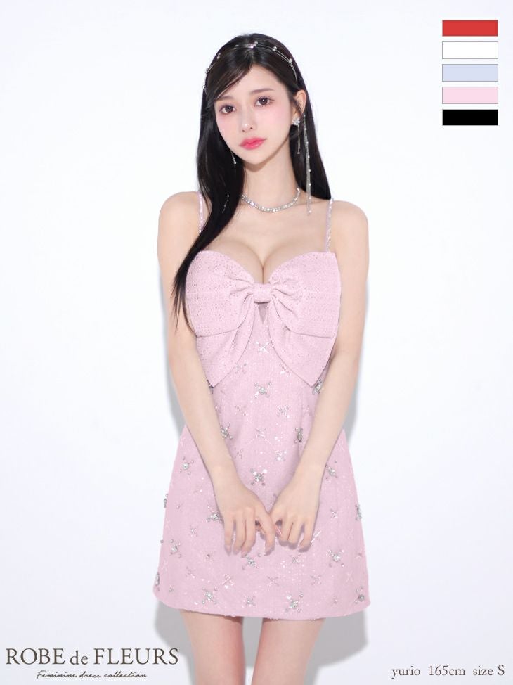 レディース ROBE de FLEURS ビッグリボンミニキャバドレス