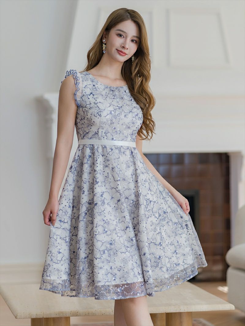 ERUKEI エルケイ ピンク フレンチ・フリルスリーブ・総レース・膝丈・Aライン・ワンピース ek-c24107-1