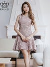 ERUKEI エルケイ ピンク ツイード・ネックパール・ノースリーブ・フレア・Aライン・ミニドレス・ワンピース ek-e2815-1