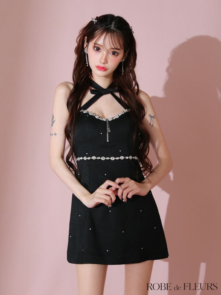 ROBE de FLEURS ローブドフルール リボンデザインホルタービジューミニ