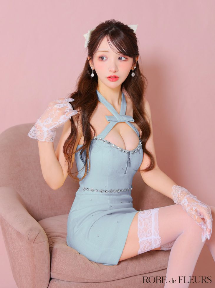 ROBE de FLEURS ローブドフルール リボンデザインホルタービジューミニ