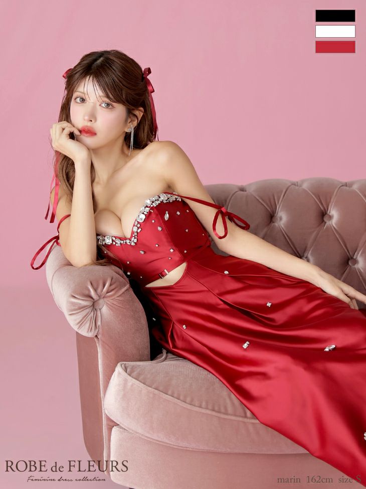 ROBE de FLEURS ローブドフルール ブラック サテンビジューフレア