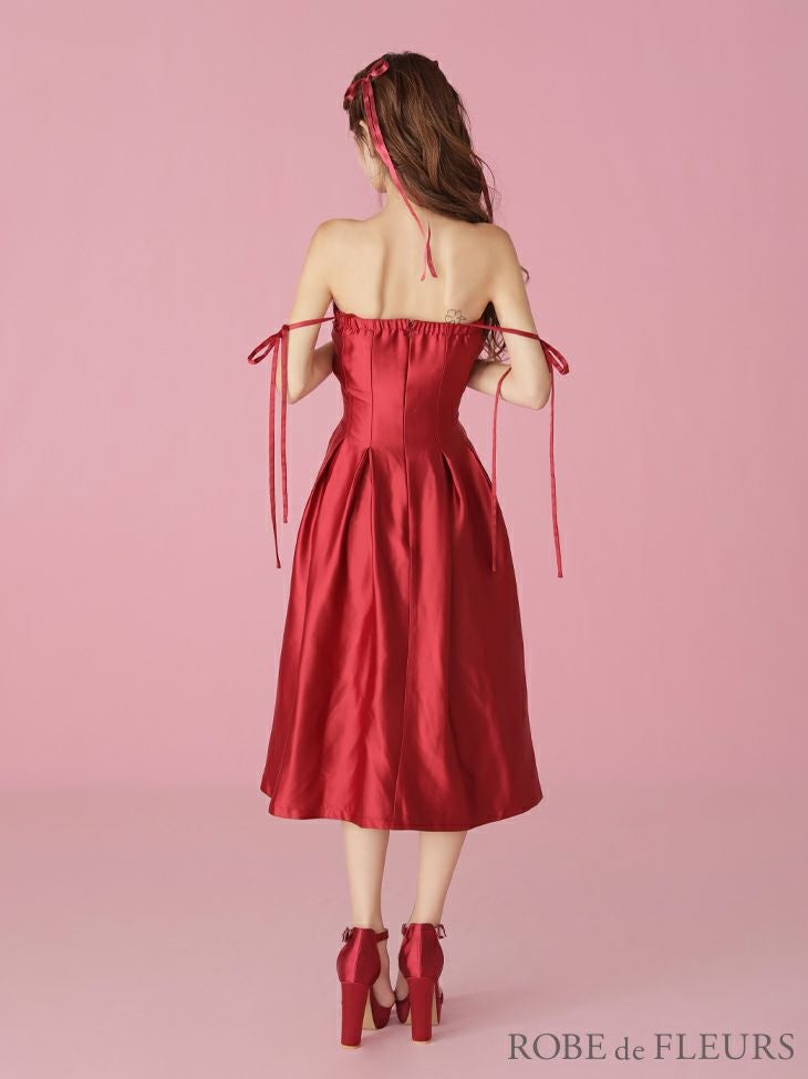 ROBE de FLEURS ローブドフルール ブラック サテンビジューフレア
