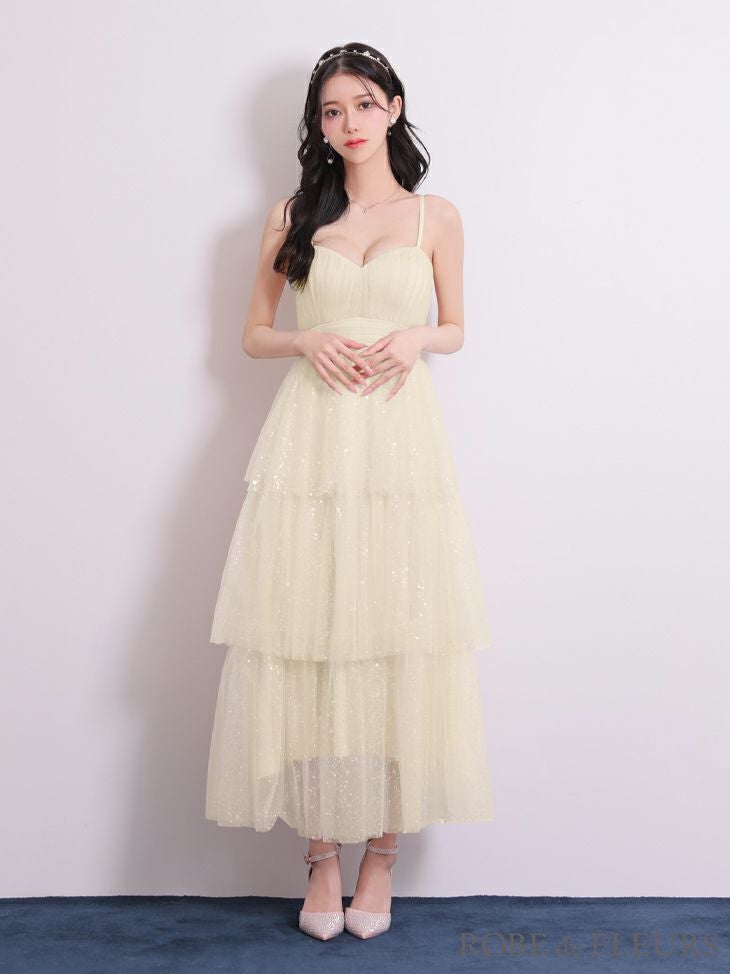 ROBE de FLEURS ローブドフルール 【Lサイズあり】バレエコアフリルラメチュールシンプルミディキャミキャバドレス fm3714