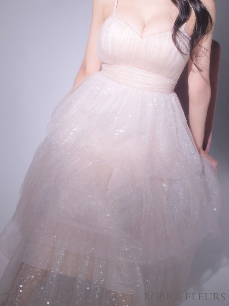 ROBE de FLEURS ローブドフルール 【Lサイズあり】バレエコアフリルラメチュールシンプルミディキャミキャバドレス fm3714