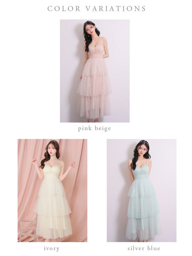 ROBE de FLEURS ローブドフルール 【Lサイズあり】バレエコアフリルラメチュールシンプルミディキャミキャバドレス fm3714