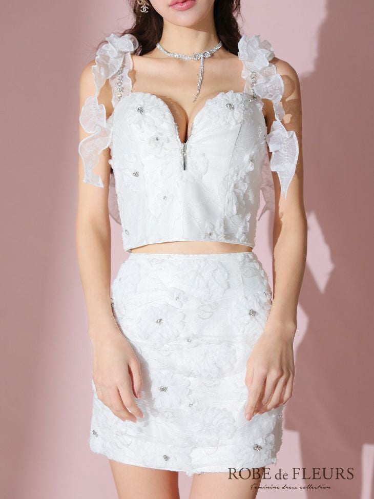 ROBE de FLEURS オーガンジーミニキャバドレス M ROBE de FLEURS ローブドフルール フラワーレースオーガンジー