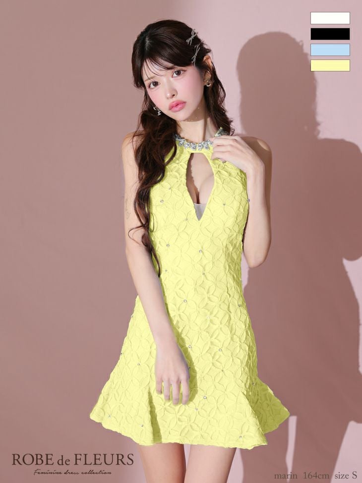 ROBE de FLEURS ローブドフルール バストカットビジューネックフラワー
