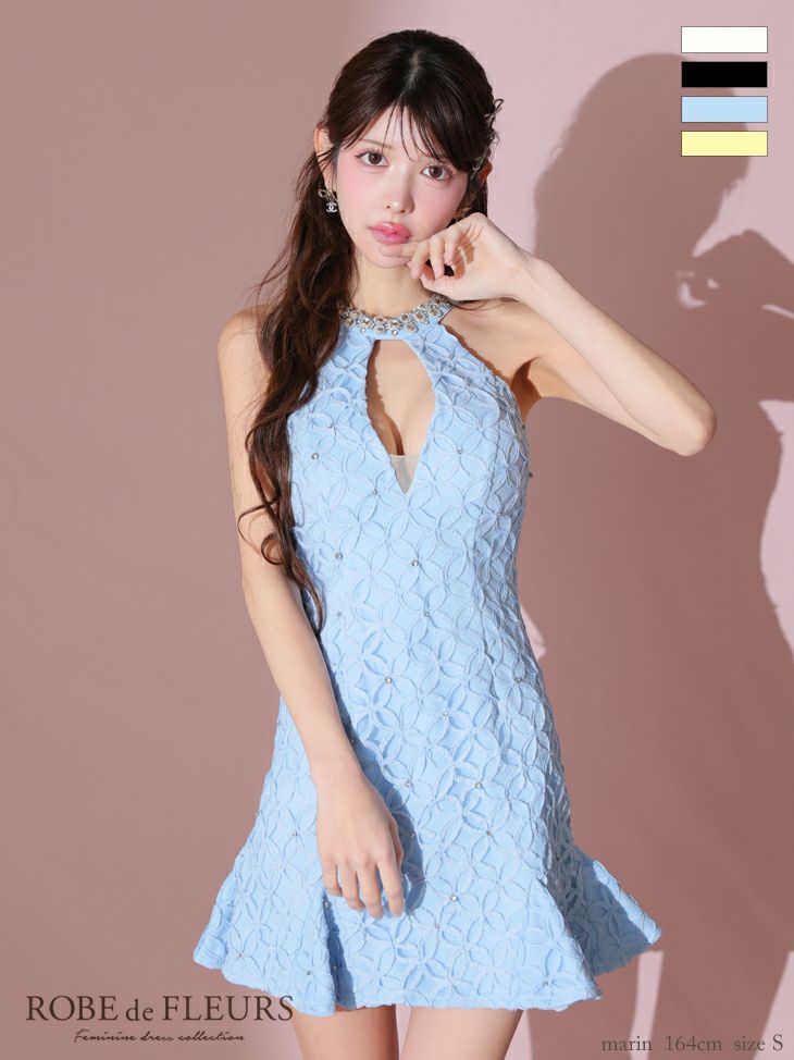 ROBE de FLEURS ローブドフルール バストカットビジューネックフラワー