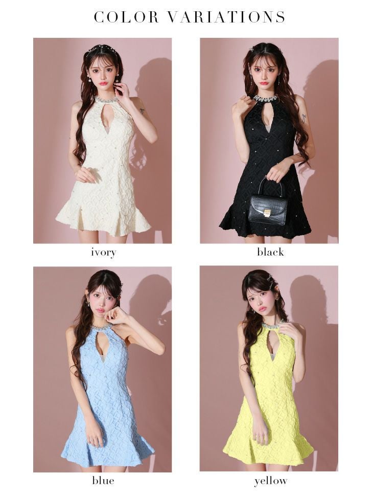 ROBE de FLEURS ローブドフルール バストカットビジューネックフラワー