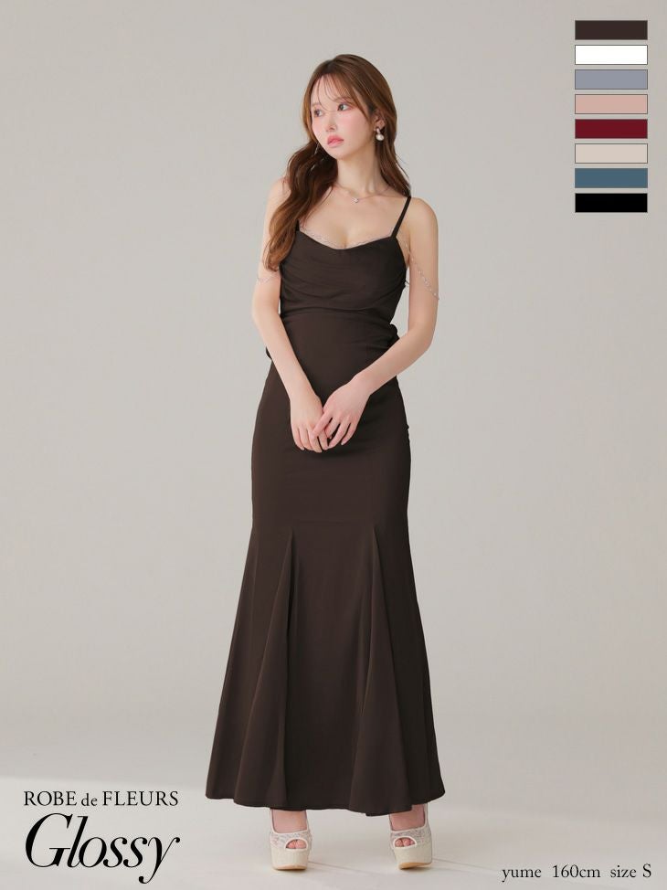 Glossy ローブドフルールグロッシー【XS～Lサイズあり】 サテンバストビジューロングキャバドレス gl3768-3