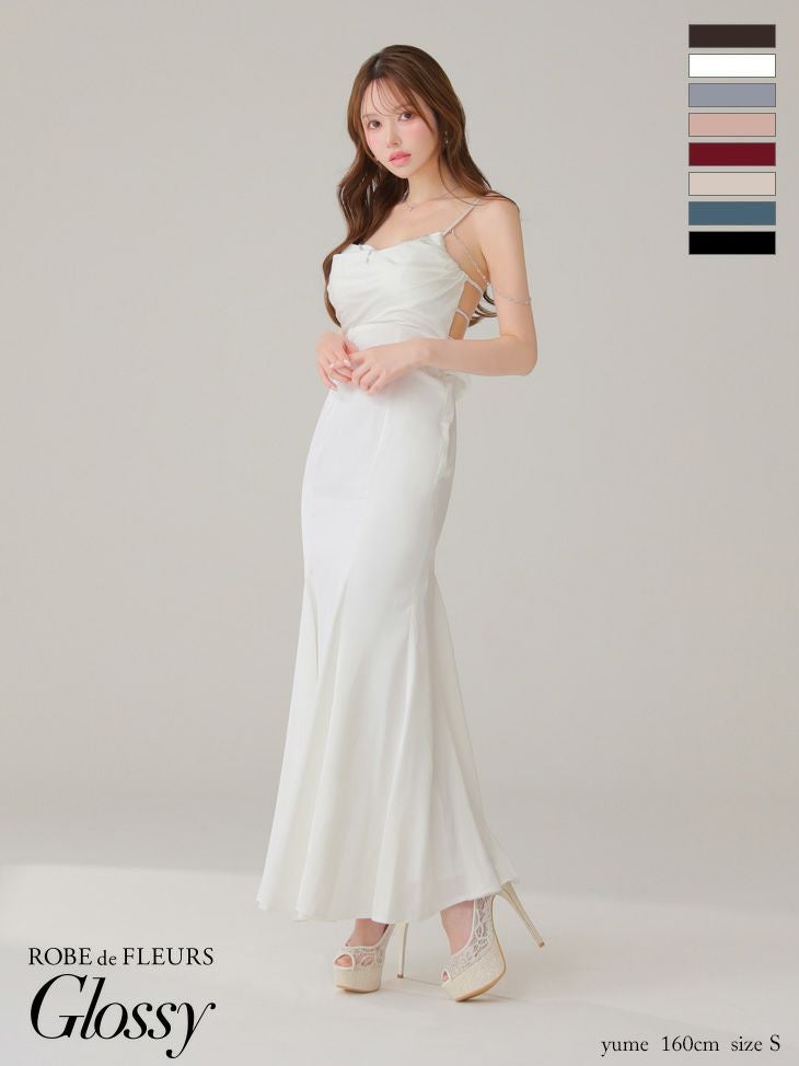 Glossy ローブドフルールグロッシー【XS～Lサイズあり】 サテンバストビジューロングキャバドレス gl3768-3